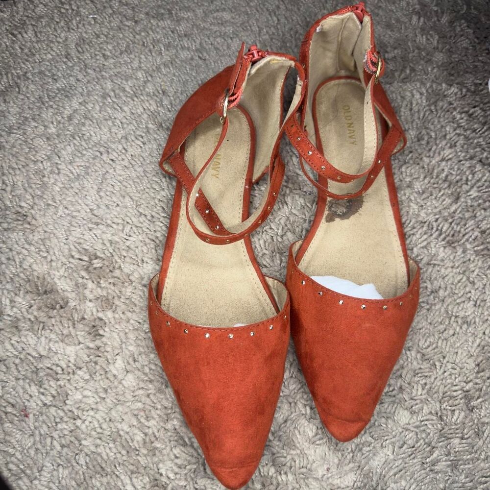 Old Navy Rust Orange Pointed Toe Flats Womens Size 9 Ankle Strap Shoes